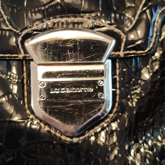 Liz Claiborne Vegan Patent Leather Purse, Wallet, Keychain Set Black - Picture 11 of 16